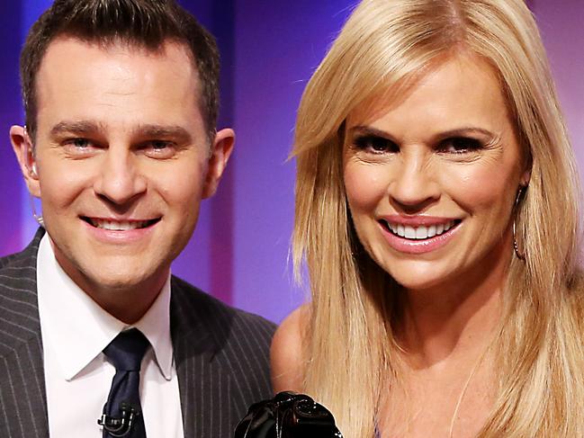 David Campbell and Sonia Kruger celebrating Sonia's 49th birthday on the set of the Morning Show at Channel Nine studio today. Picture: Adam Taylor