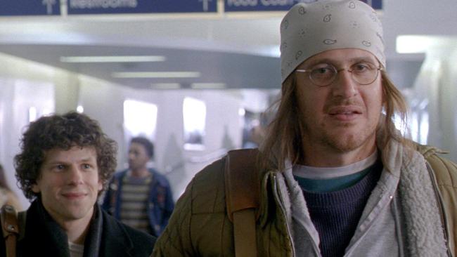 Jesse Eisenberg and Jason Segel in a scene from <i>The End of the Tour</i>.