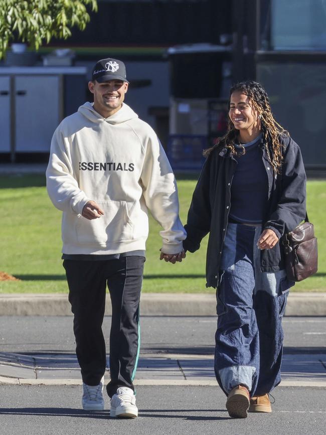 EXC Mary Fowler and Nathan Cleary go for a loved up stroll. Picture: Media Mode