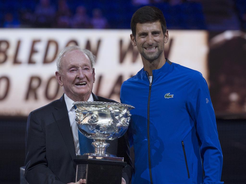 Rod Laver (L) expects Novak Djokovic to win yet another Australian Open title. Picture: Michael Klein