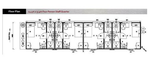 Floor plan for four-person staff quarters at a Suttor Worker Camp housing workers from the Byerwen Coal Project. Picture: QCoal/Isaac Regional Council