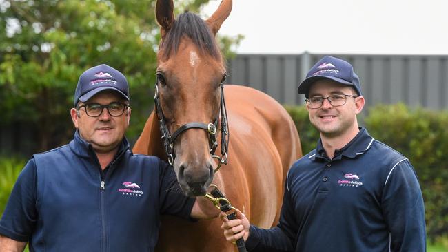 Robbie Griffiths (left) and Mathew de Kock (right) are eyeing an Adelaide win with rising nine-year-old King Magnus.