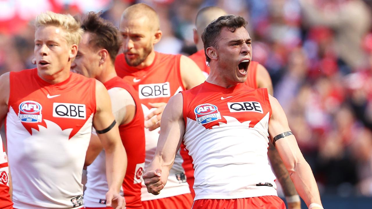 Will Hayward celebrates Sydney’s first goal of the Grand Final.