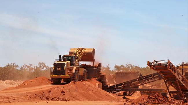 Bauxite ore being fed into crushers at a Cape York bauxite mine. Picture: Peter Carruthers