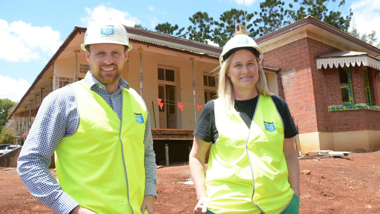 Overseeing the creation of the Toowoomba Hospital Foundation's new health sector museum near Baillie Henderson are (from left) Hutchinson Builders Toowoomba team leader Sean Lees and THF CEO Alison Kennedy.