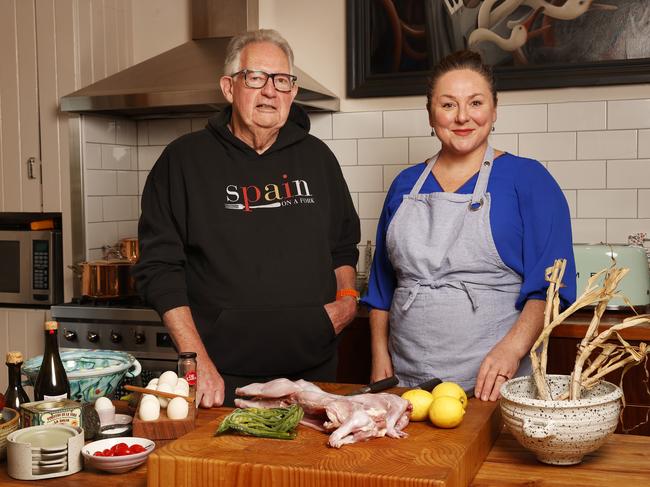 Supreme court judge justice Stephen Estcourt with jeweller Shauna Pickin with cook rabbit and garlic scape sausages at the Koonya Garlic Festival.  Picture: Nikki Davis-Jones