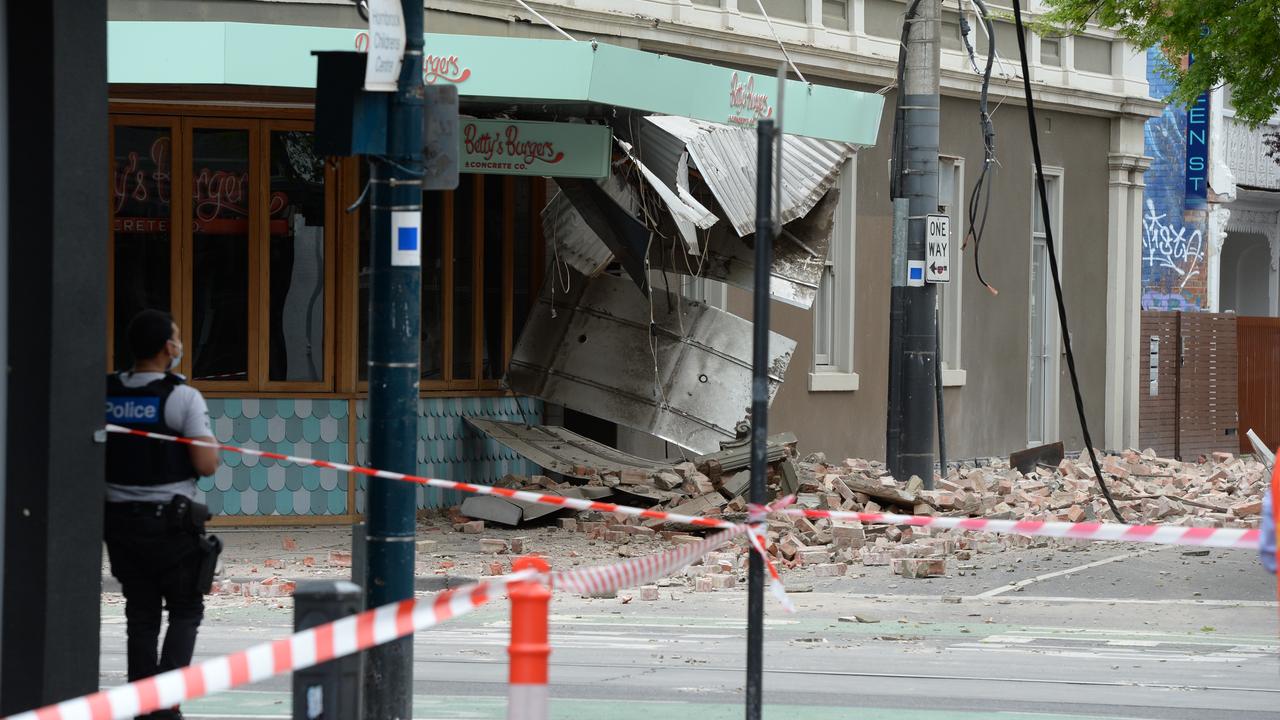 The building looks set to collapse after the quake. Picture: Andrew Henshaw