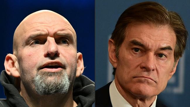 Pennsylvania Governor and Democratic candidate for US Senator John Fetterman faces Republican candidate Dr Mehmet Oz. Picture: AFP