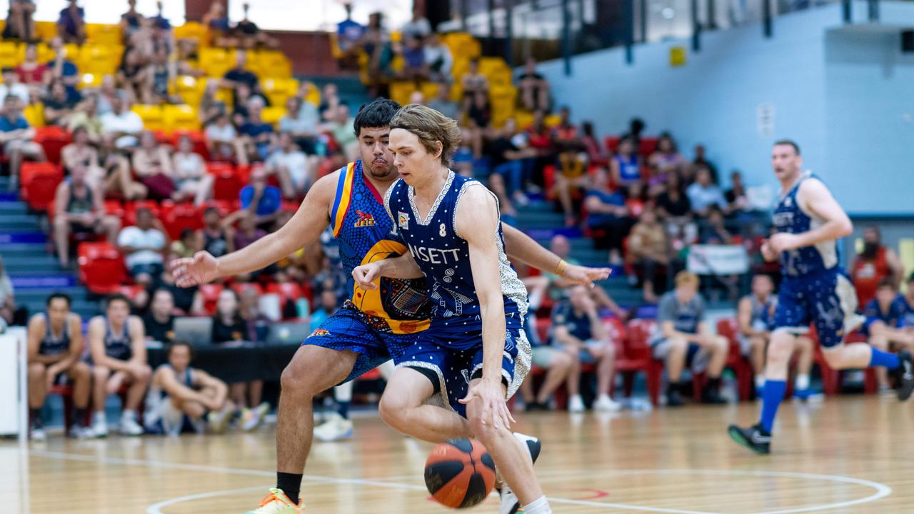 Joel De Barros dribbles the ball in Darwin Basketball Men's Championship Round 20: Ansett v Tracy Village Jets. Picture: Che Chorley