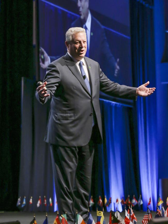 Al Gore speaking at the Climate Reality Leadership Corps training at the Brisbane Convention and Exhibition Centre in South Brisbane. Pic Mark Cranitch.