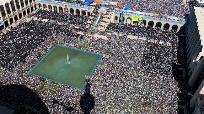 A large crowd gathered as he delivers the sermon for the Friday prayer ceremony in Tehran. Picture: AFP