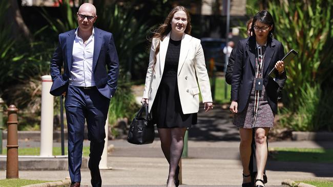 Paula Hitchcock, centre, outside court last month with her husband Nassib Thoumi. Picture: Sam Ruttyn