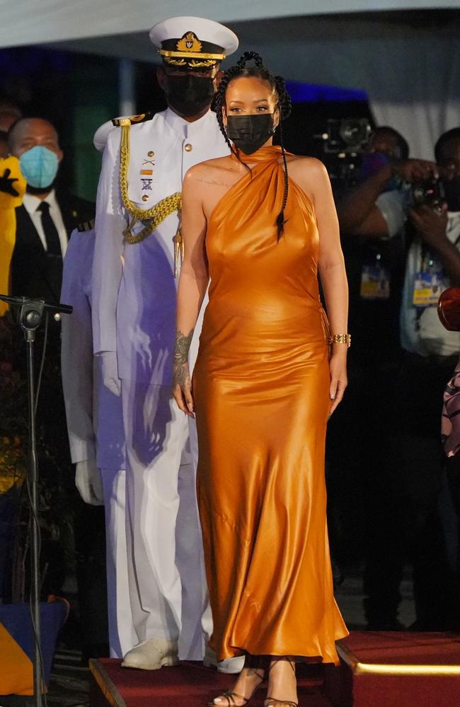 Rihanna attends the Presidential Inauguration Ceremony at Heroes Square in Barbados. Picture: Jonathan Brady/Getty