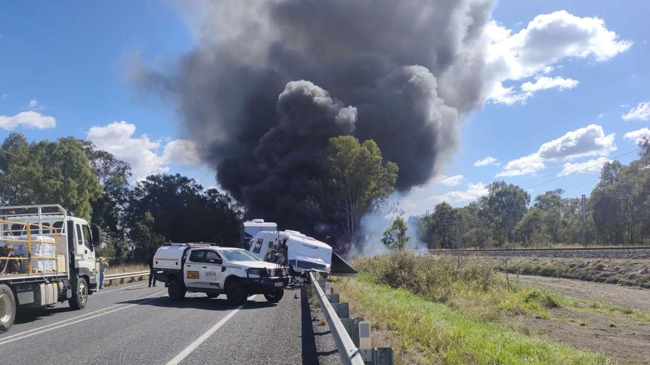 The Bruce Highway crash scene, south of Rockhampton, on July 19, 2023.