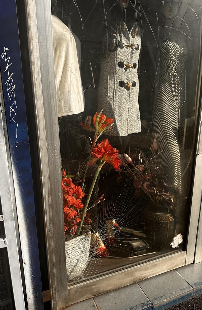 One business owner had the glass window of her shop smashed, after fixing it following an earlier incident. Picture: Supplied