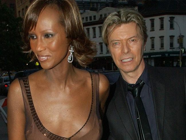 29/05/2003. Model Iman and her husband, rock star David Bowie, arrive for a party hosted by Vogue magazine in New York.  (AP Photo/Chad Rachman)