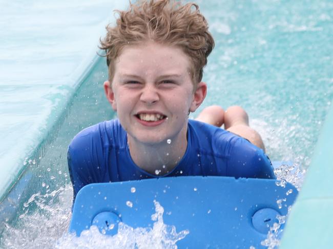 Bailey on the waterslide. Monday at Adventure Park. Picture: Alan Barber