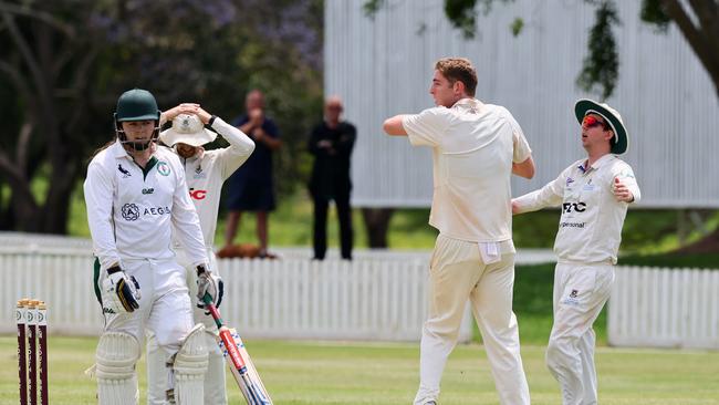 Action from the Bulls Masters first grade cricket game between South Brisbane and University. Photo: Tertius Pickard