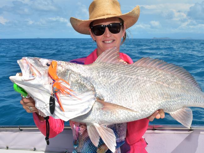 Kasey Gardner was pleased to catch this nice black jewfish, which succumbed to chatter bait.