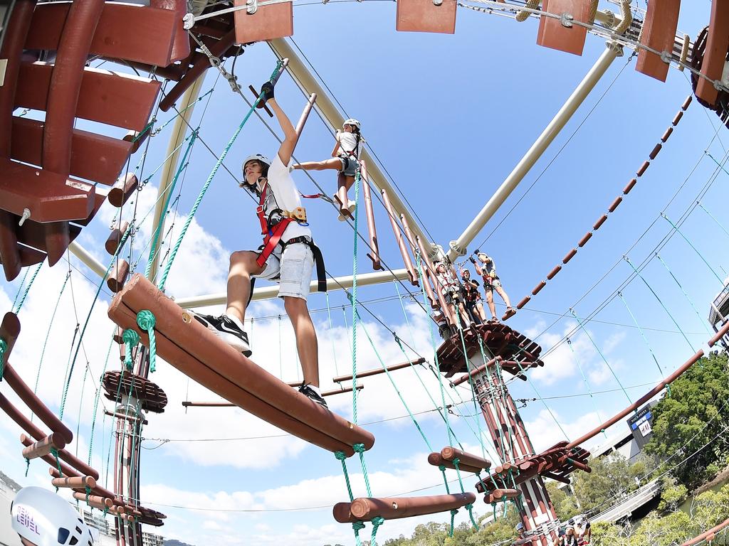 official opening of the much-anticipated Next Level Australias largest high ropes course located on Cornmeal Creek at Sunshine Plaza. Picture: Patrick Woods.