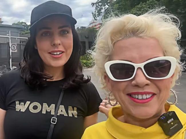 British activist Kellie-Jay Keen with Moira Deeming outside state parliament. Picture: YouTube