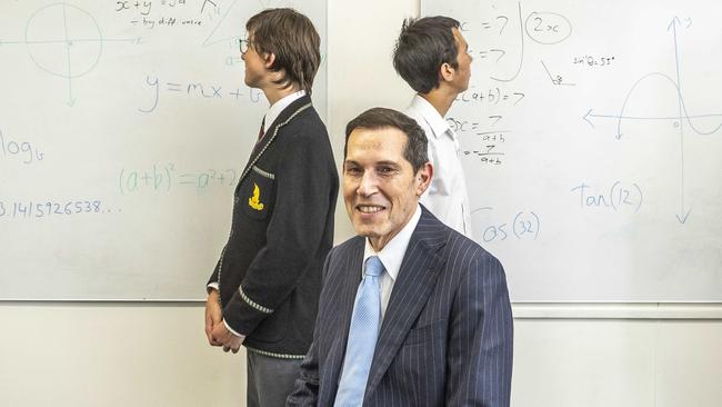 National education story - Maths and STEMMelbourne High Principal Anthony Mordini is joined by students Sandush Peiris (15), Louis Rainsford (15), Gabriel Tran (16) and Shannon Rs (15). Picture: Jake Nowakowski. Picture: Jake Nowakowski