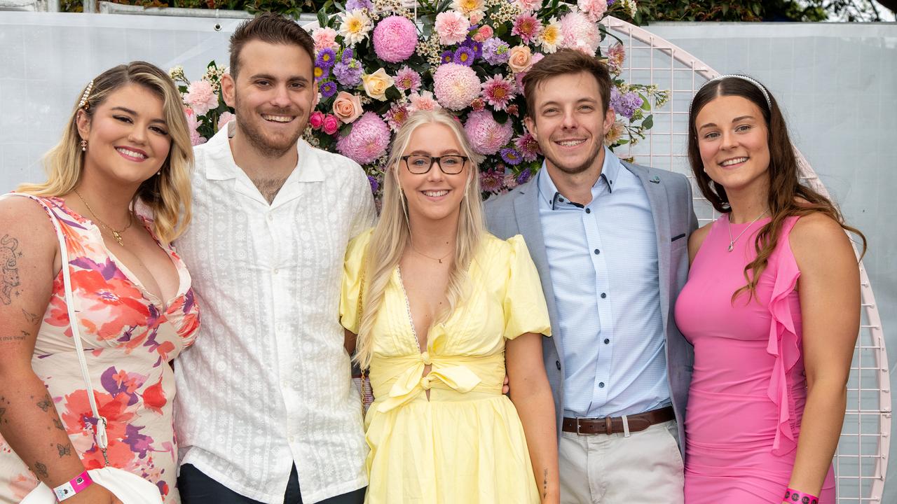 Amy and Lachy Gray (left) with Tiffany Matthews, Jason Anderson and Danica Schnitzerling. IEquine Toowoomba Weetwood Raceday - Clifford Park Saturday September 28, 2024 Picture: Bev Lacey