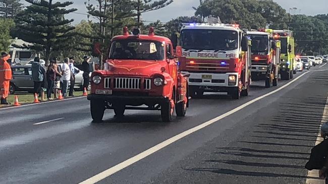 Police and emergency services formed a guard of honour at Brian Aubusson's funeral on the way in to the Ballina rugby league ground.