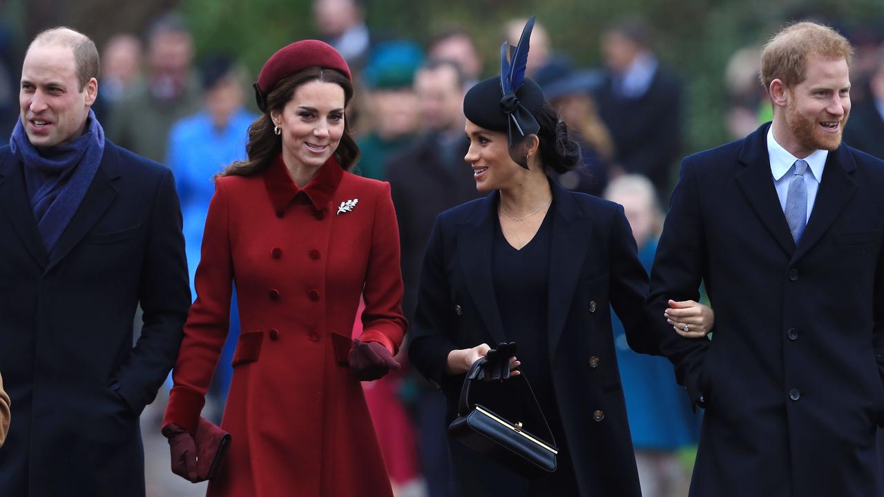 Prince William, Kate Middleton, Meghan Markle and Prince Harry on Christmas Day 2018. Picture: Stephen Pond/Getty Images.