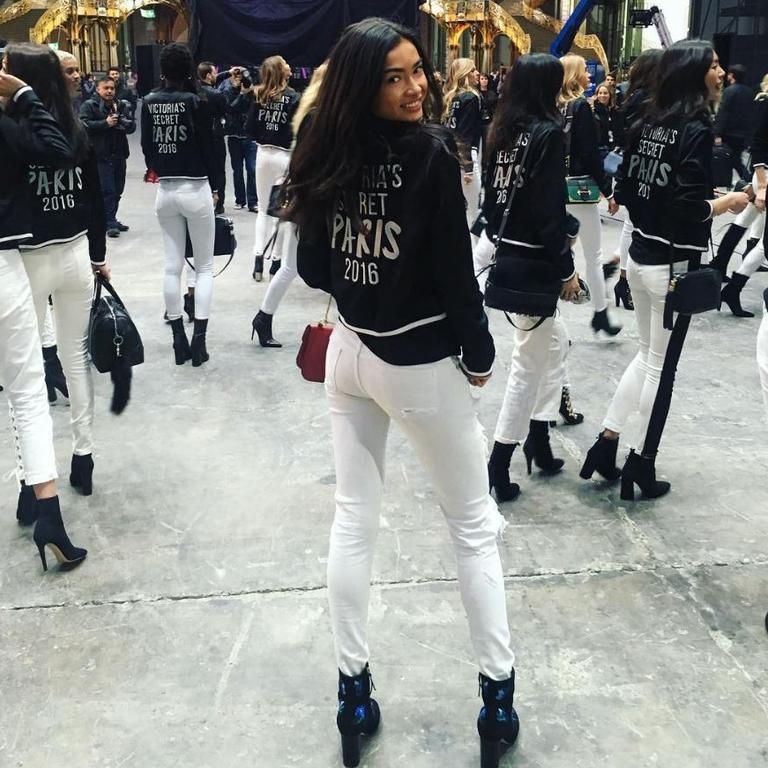 Kelly Gale at the Grand Palais in Paris on November 28, 2016 ahead of the 2016 Victoria's Secret Fashion Show ... "Bootys everywhere, oh I mean booties." Picture: Instagram