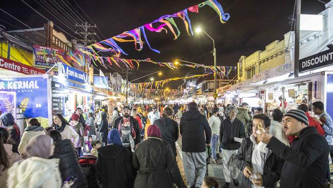 Haldon Street in Lakemba is closed off and markets are held on the street from sundown until 3am during Ramadan. Picture: Damian Shaw