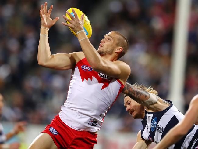 Sydney's Sam Reid takes a mark