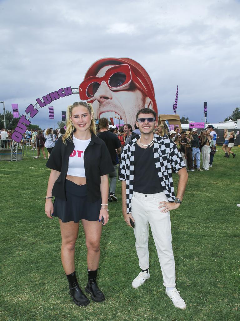 Stine Bones and Flynn Russell at the Out 2 Lunch festival on the Coolangatta beachfront. Picture: Glenn Campbell