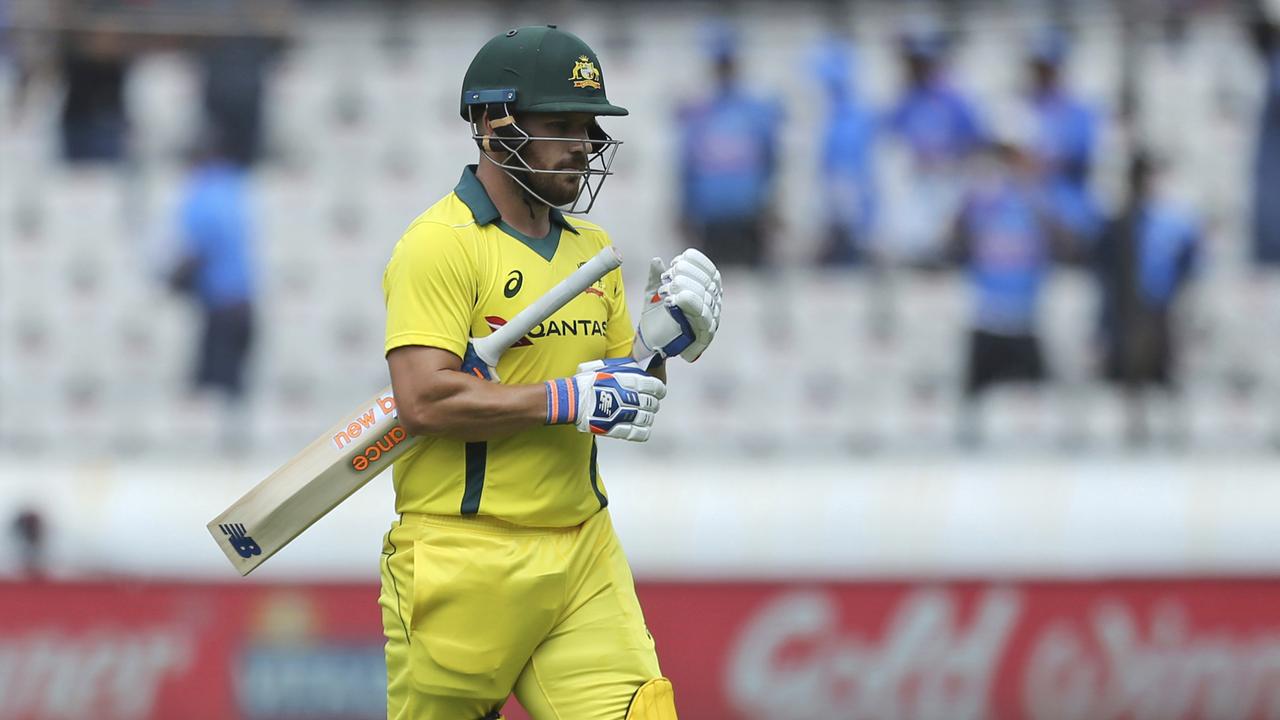 Aaron Finch was knocked over for a duck in the first ODI against India.