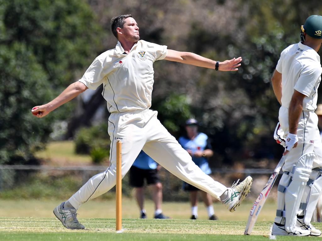 Valley bowler Donal Whyte. First grade cricket between South Brisbane and Valley. Saturday September 25, 2021. Picture: John Gass