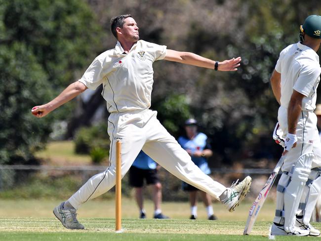 Valley bowler Donal Whyte. First grade cricket between South Brisbane and Valley. Saturday September 25, 2021. Picture: John Gass