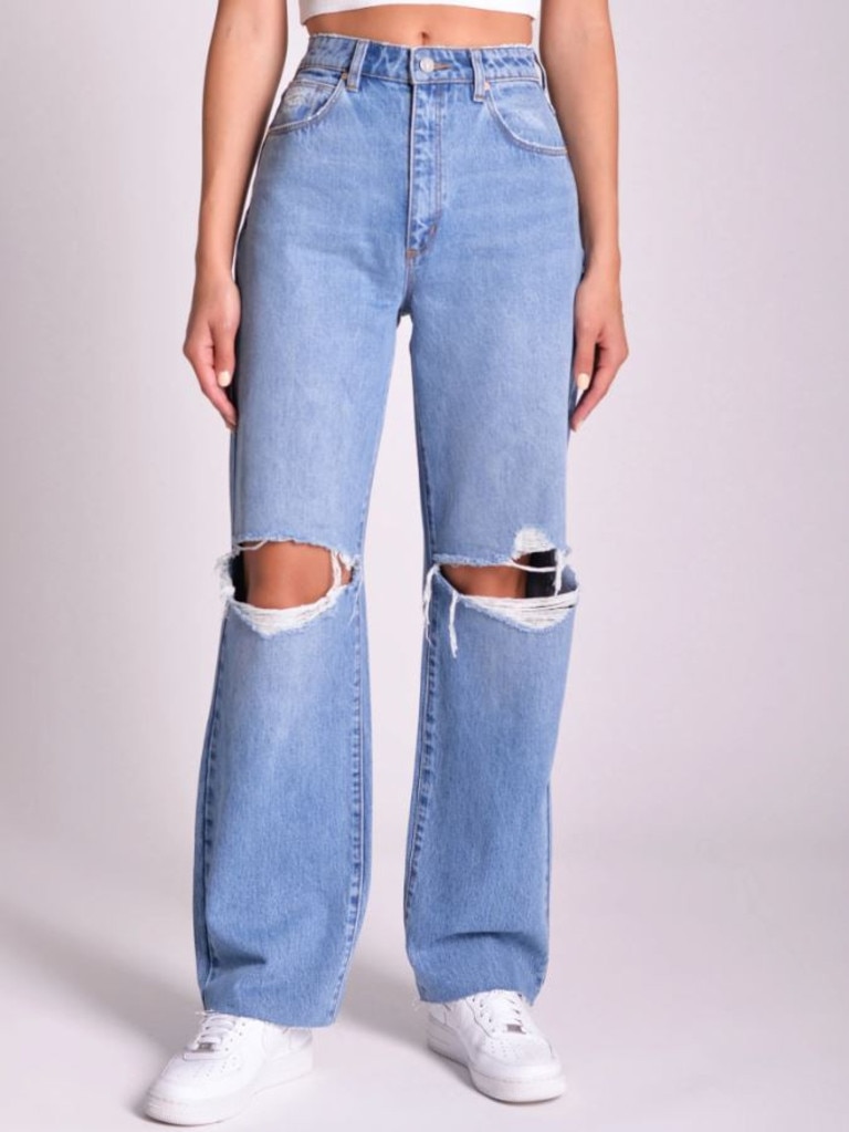 Abrand Carrie Britt Rip Recycled Jeans in Mid Vintage Blue. Picture: Glue