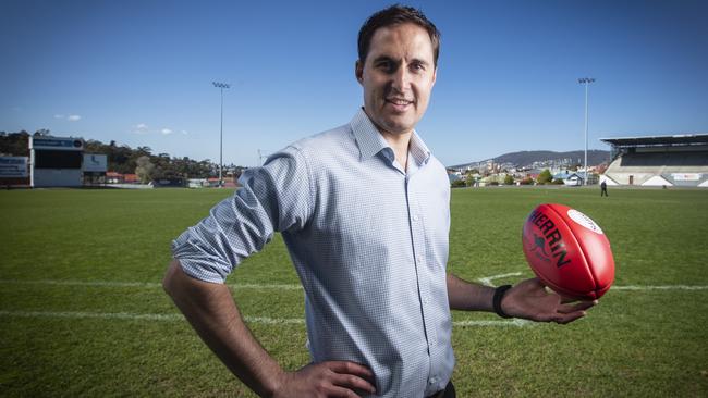 Cameron Joyce, AFL Tasmania's talent pathway manager and head coach of the Devils at North Hobart Oval. Picture: LUKE BOWDEN