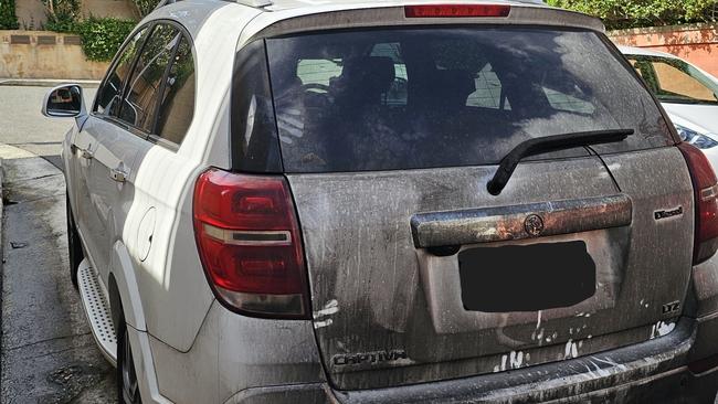 One of the fire-damaged cars.