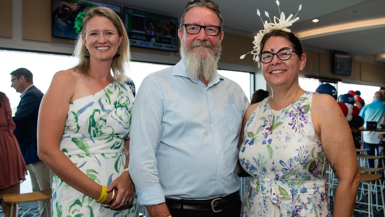 Bree Willsmore, Matthew Gardner and Monika Gardener at the 2024 Darwin Guineas kicking off the Darwin Cup Carnival. Picture: Pema Tamang Pakhrin