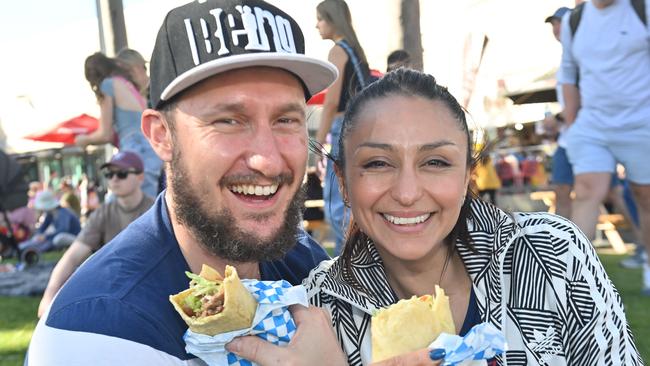 Robert and Solange Cricelli enjoy souvlaki at the Royal Adelaide Show. Picture: Keryn Stevens