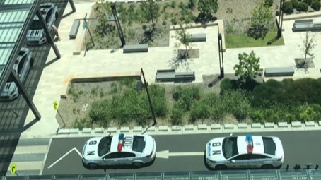 Police cars outside Northern Beaches Hospital after a patient dies in an incident. Picture: Twitter.