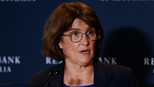 SYDNEY, AUSTRALIA - NewsWire Photos APRIL 1, 2025: RBA Governor Michele Bullock during a press conference on Tuesday. The Reserve Bank of Australia has announced the official cash rate will remain unchanged. Picture: NewsWire / Nikki Short