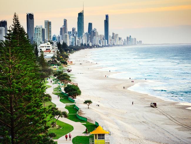 The Miami beach coastal walk and Surfers Paradise skyline on the Gold Coast. Picture: Samuel Lindsay