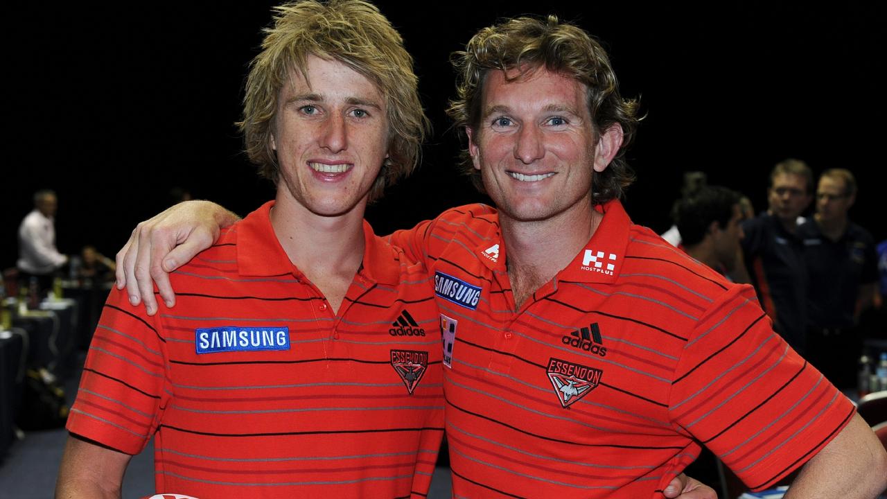 Dyson Heppell with his hero and new coach James Hird on draft night.