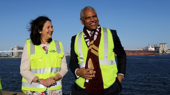 Premier Annastacia Palaszczuk and Carnival Cruises CEO Arnold Donald at the new Port of Brisbane cruise ship terminal. Picture AAP/David Clark.