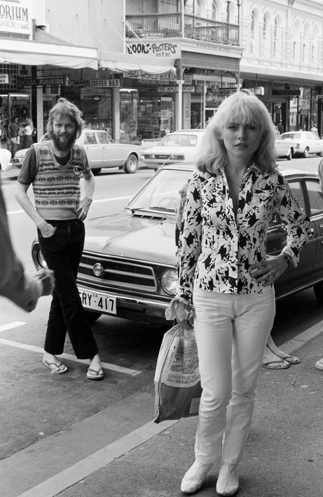 Coupe photo-bombing Blondie’s Deborah Harry in Hindley St, Adelaide in 1977. Picture: Victoria Wilkinson.