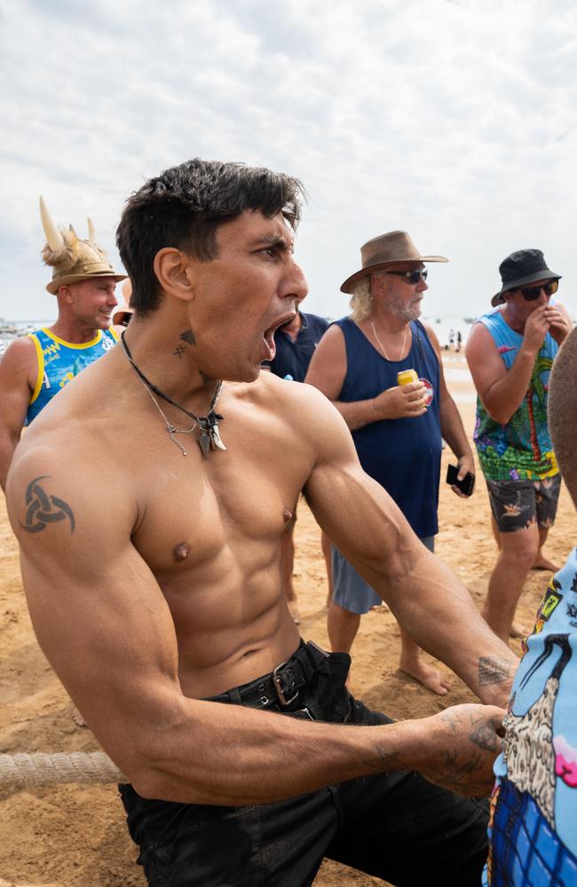 Aaron Starkie from Techno Vikings at the Darwin Beer Can Regatta at Mindil Beach, 2023. Picture: Pema Tamang Pakhrin