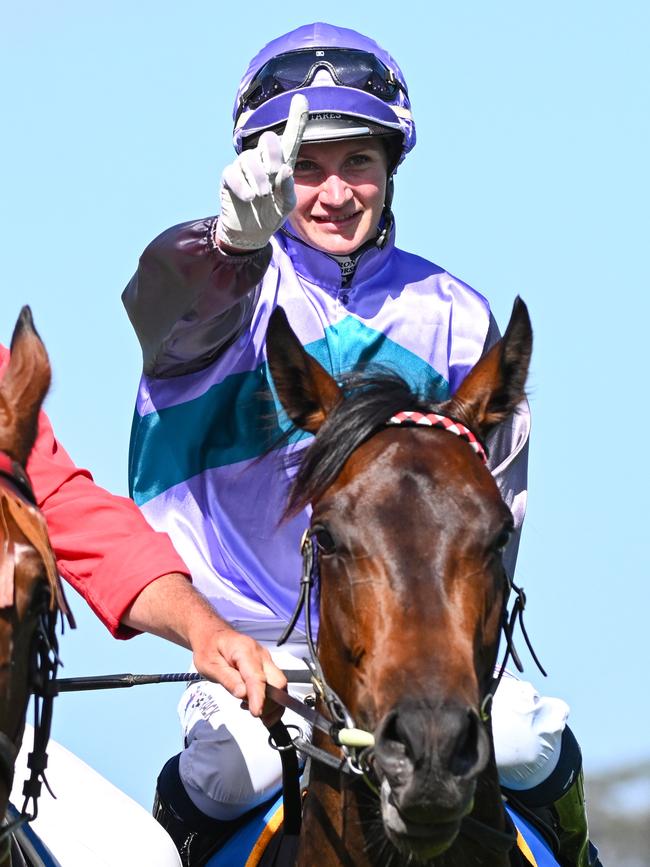 Jamie Kah after riding Hayasugi to victory in the Blue Diamond Stakes at Caulfield Racecourse in 2024. Picture: Vince Caligiuri/Getty Images