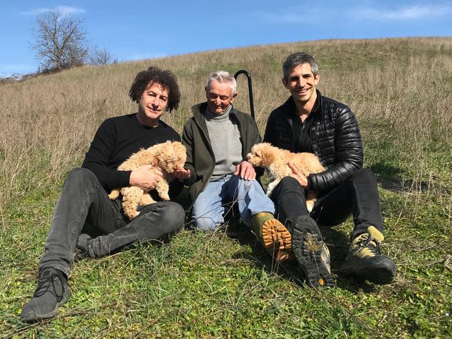 Italian truffle hunter, Carlo Gondola with The Truffle Hunters’ directors, Michael Dweck (left) and Gregory Kershaw (right). Picture: Letizia Guglielmino